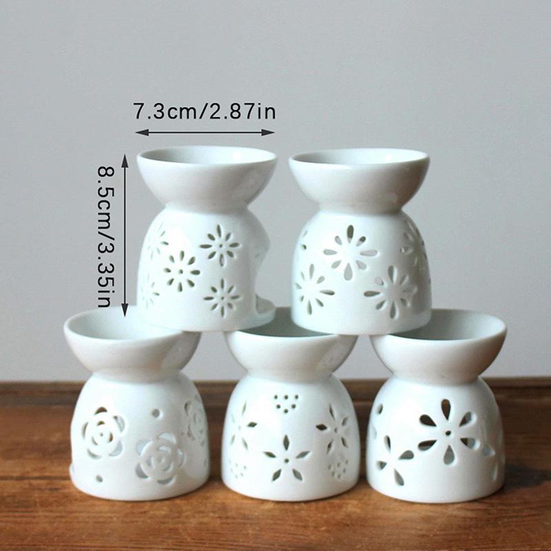 Bruciatore di aromi artigianale in ceramica fatto a mano con motivo a fiori cavi, bruciatore di oli essenziali, lampada a candela, molti stili, artigianato per ufficio e casa, decorazione