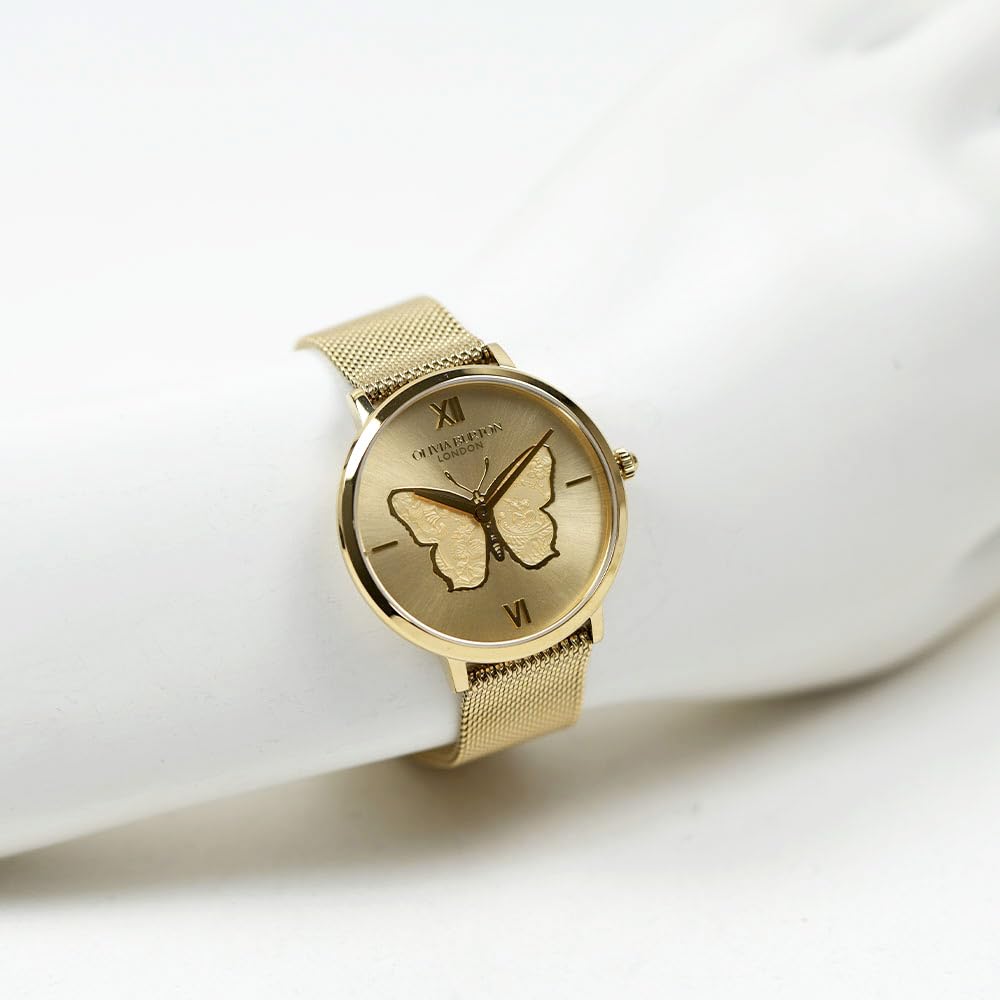Olivia Burton Signature 35mm Butterfly Light Gold Sunray OLIVIA BURTON 24000147 Ultra-Slim Watch, Mesh,