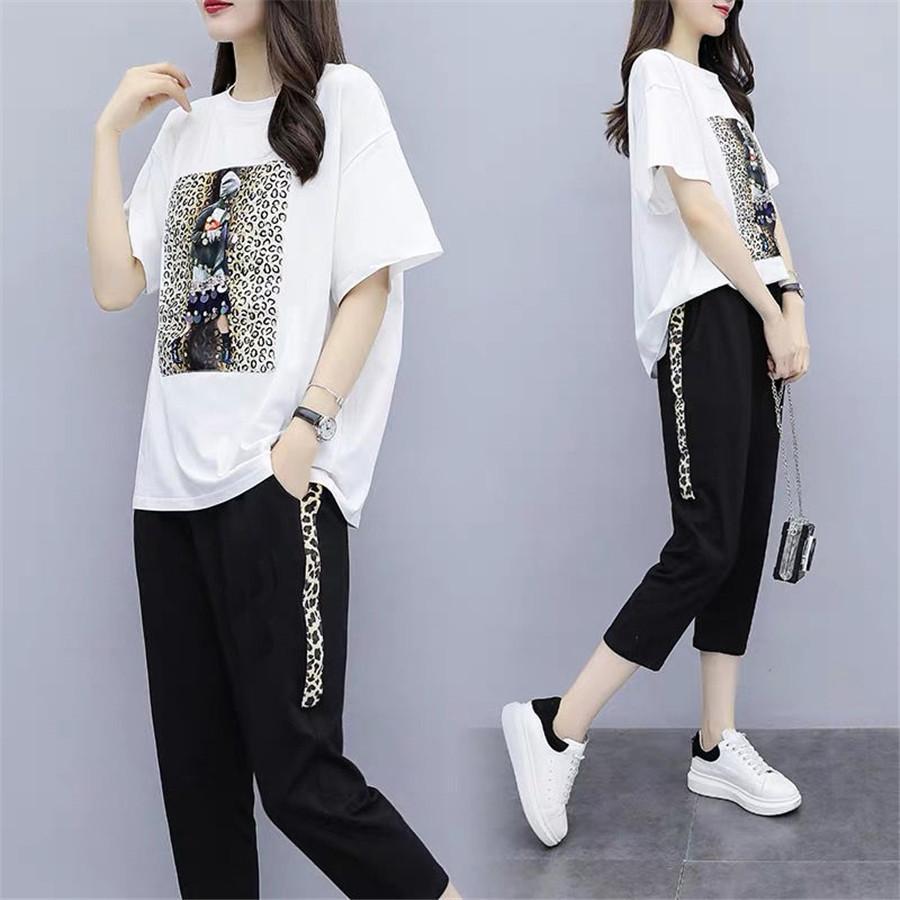 Tenue Femme Survêtement Ensemble Vêtements de Sport pour Femmes Ensemble 2 Pièces Grande Taille Haut et Pantalon Costumes Vêtements d'Été Féminins