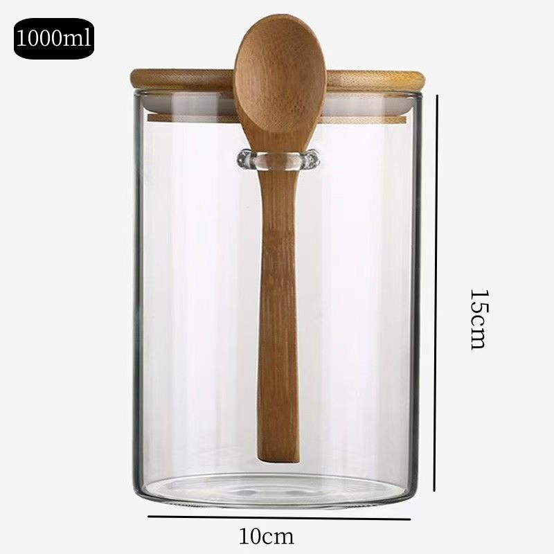 Airtight High Borosilicate Glass Jar with Spoon for Kitchen Storage: Perfect for Grains, Dried Fruits, and Coffee Beans