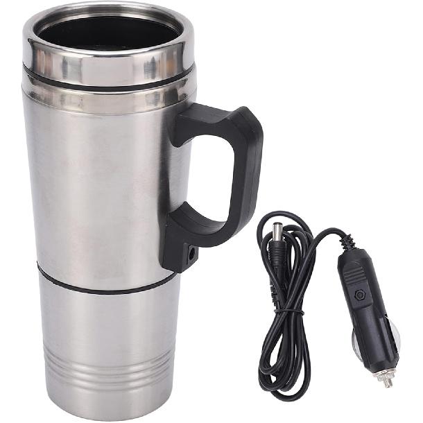 Acouto 12V Car Kettle 350Ml+150ML Stainless Steel Car Electric Heating Kettle Coffee Tea Travel Water Heating Cup