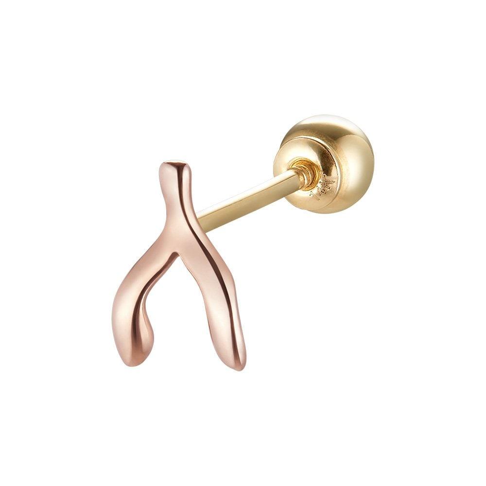 [Dorocy] 14K Pink Gold Wish Collection Wishbone Piercing (1 Piece)