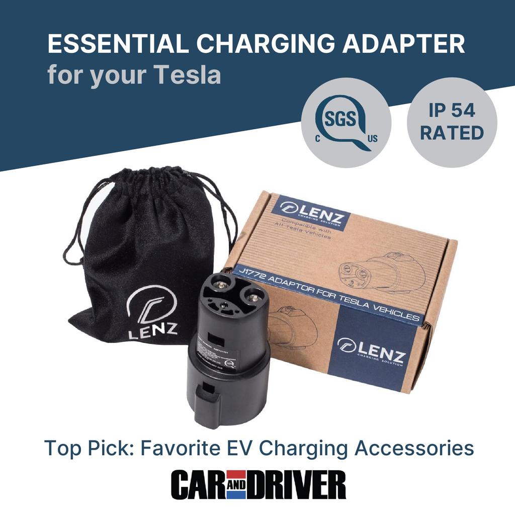 LENZ J1772 To Tesla Charging Adapter 80A/240 VAC, [Safety Certified] Compatible with Tesla Model