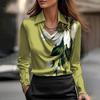 Multiple Colors Elegant Women Champagne Gold Silk Blouse Stacked Neckline