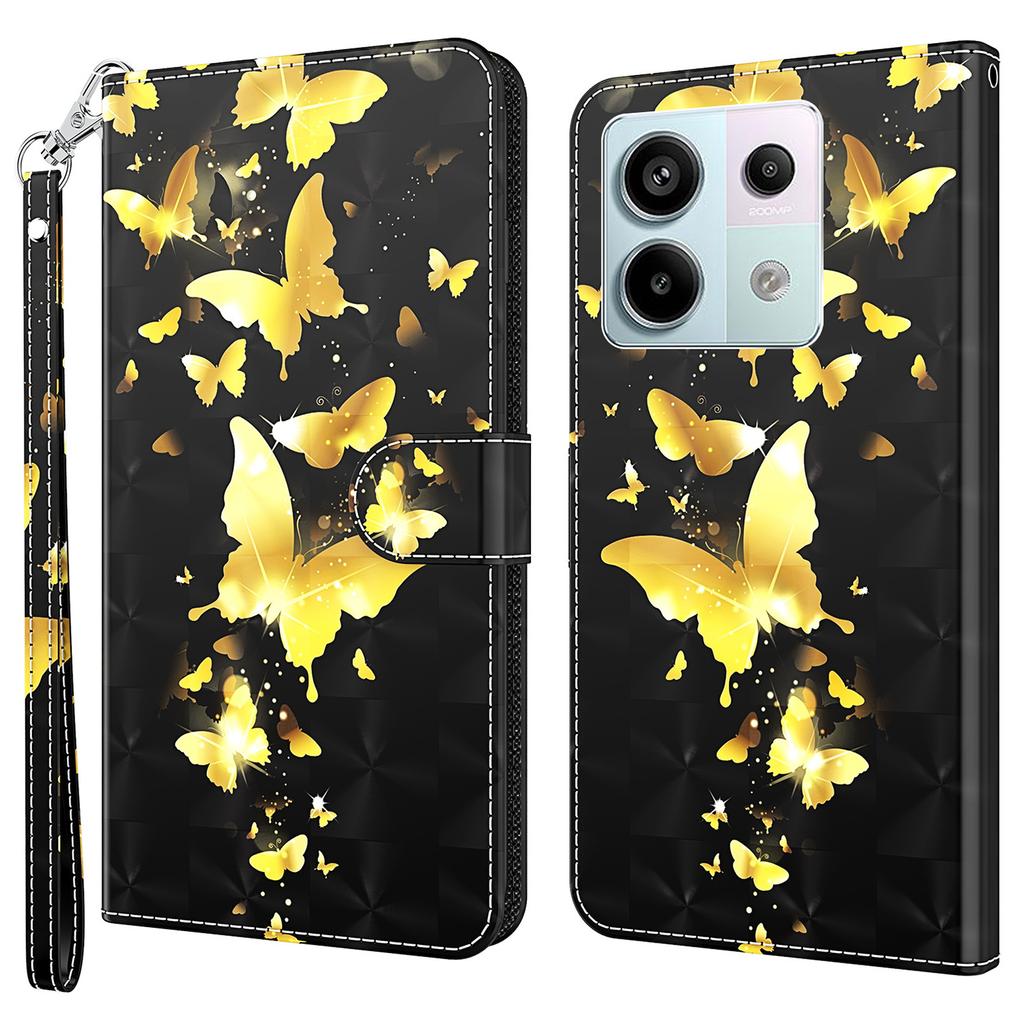 For Xiaomi Redmi Note 13 Pro 5G/Poco X6 5G Case with Hand Strap 3D Pattern Printing Leather Phone Cover