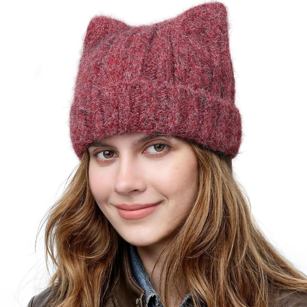 Stretch Knitted Beanie Cat Ear Thermal Beanie Fashion Skull Cap  Winter