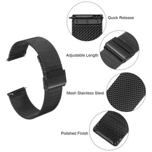 uxcell 316L Stainless Steel Mesh Watch Band, 24mm Quick Release Adjustable Metal Watch Strap for Men and Women, Black