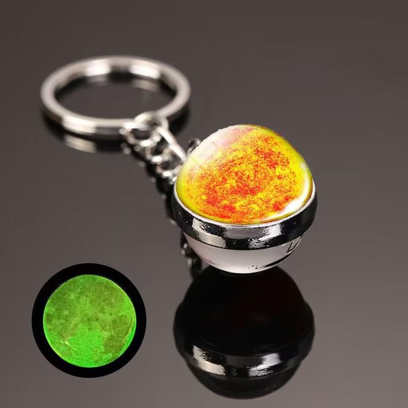Glow In The Dark Solar System Planet Key Chain Nebula Luminous Key Ring Moon, Earth, Sun, Double-sided Glass Ball, Keychain Gift