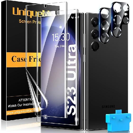 UniqueMe [2+2+1Pack] Compatible for Samsung Galaxy S23 Ultra 6.8 inch Screen Protector Flexible TPU, Camera Lens Protector with Installation Frame,