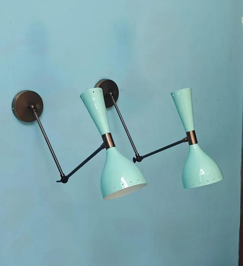 Sweet Mint Brass Wall Sconce, Italian 1950 Mid Century Wall Lamp Fixture