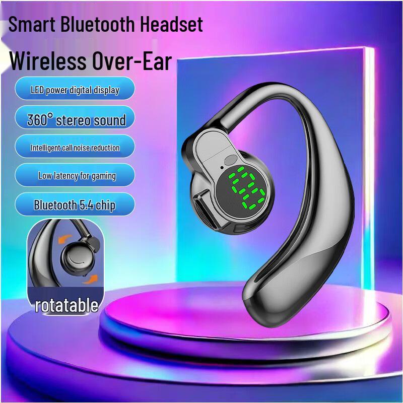 Wireless Single Ear Bluetooth Earphone with Rotatable Over-Ear Design, Universal Fit, Digital Display, Long Battery Life - S03