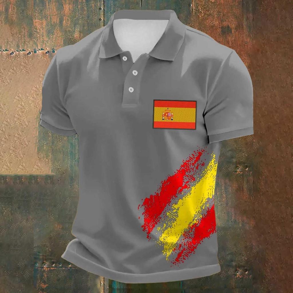 Men's Classic Polo Shirt Football Jersey Spain Inspired Design Soccer Apparel Short Sleeve Button Collar Top for Sports and Casual Wear