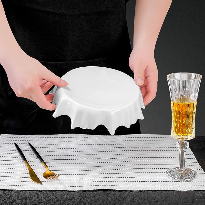 Moderner Speziell geformter Hoher Runder Tischteller Weiß Molekularküche Küchenutensilien Runde Dessert-Sushi-Platte Küchenutensilien