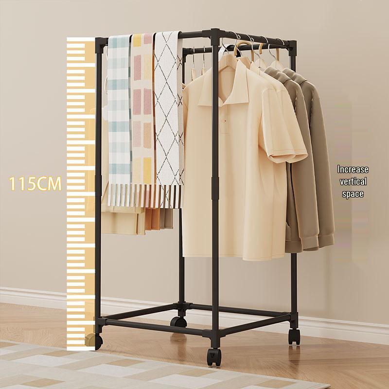 Rolling Floor Clothes and Hat Rack with Storage Shelf 9145: Vertical Bedroom Organizer
