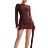 Yousheng Women's Sexy Bodycon Mini Dress Long Sleeve Backless Slim Dress Crew Neck Formal Evening Gown Party Club Dress