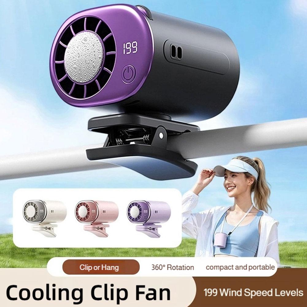 Mini Fan Clip On Rapid Cooling Fan LED Display Air Conditioner with 199 Speeds Umbrella Hanging Waist Hanging Neck Cooling Fan
