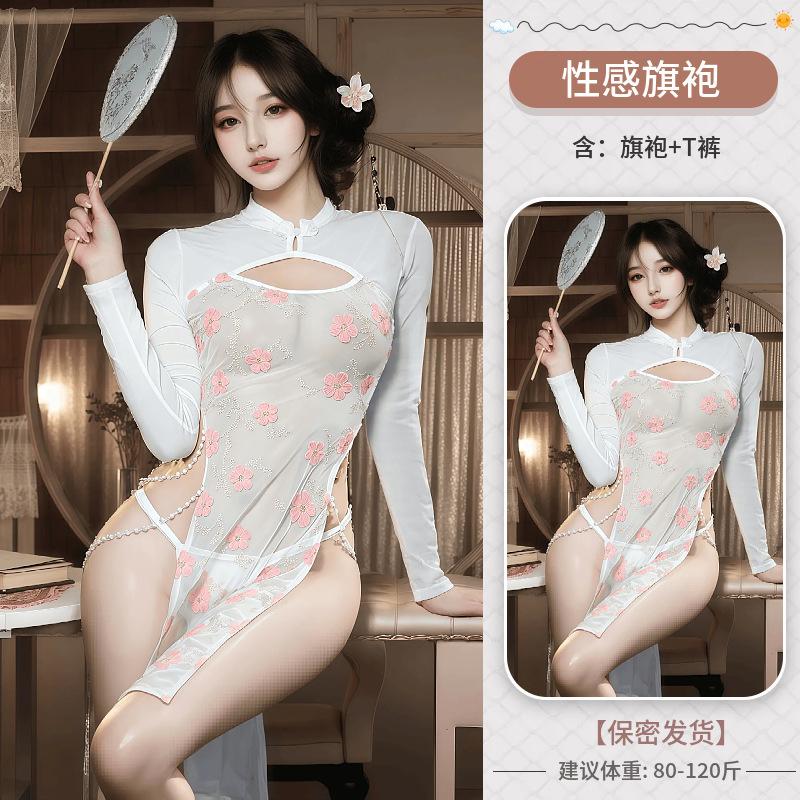 Sex underwear, sexy women's suspenders, one-piece colorful mesh, perspective cheongsam, new colorful mesh temptation