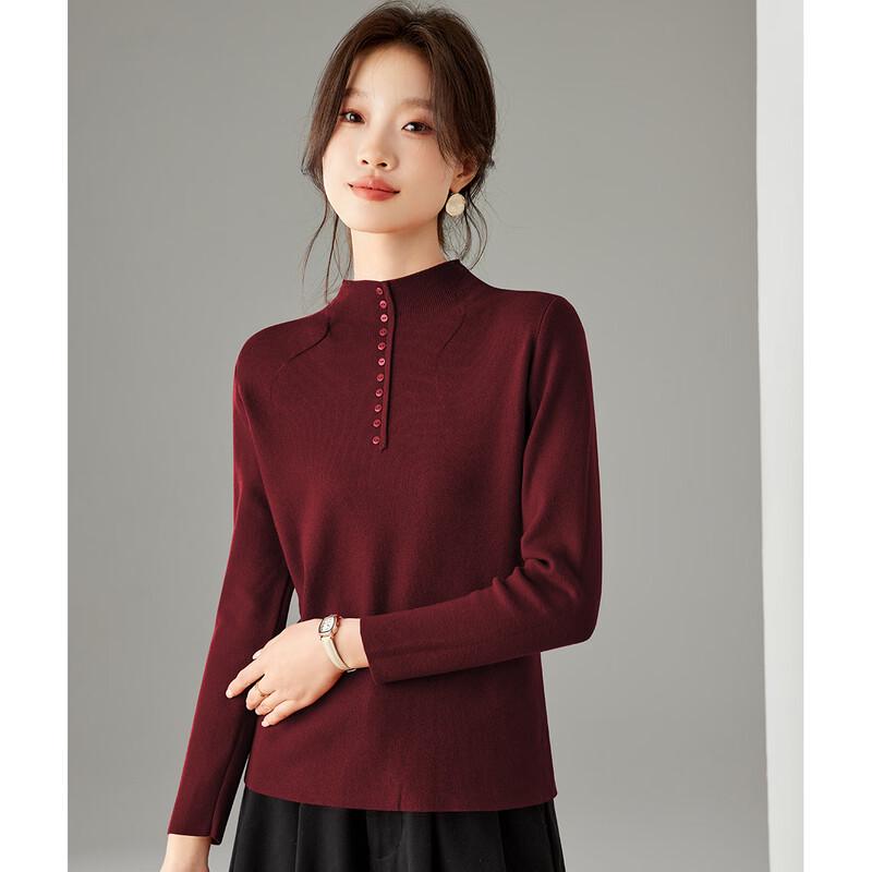 SNOWFLYING Women's Semi-High Neck Button Knit Sweater
