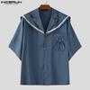 INCERUN Oversized Men Naval Collar Short Sleeve Stitching Casual Loose Shirts Tops