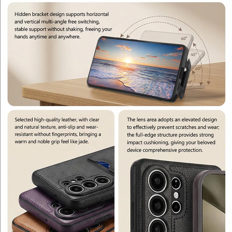 Vintage Leather Case for Samsung Galaxy S26 Ultra S25+ Plus S24 S23 A15 A16 A54 A55 A56 With Card Holder Pocket Kickstand