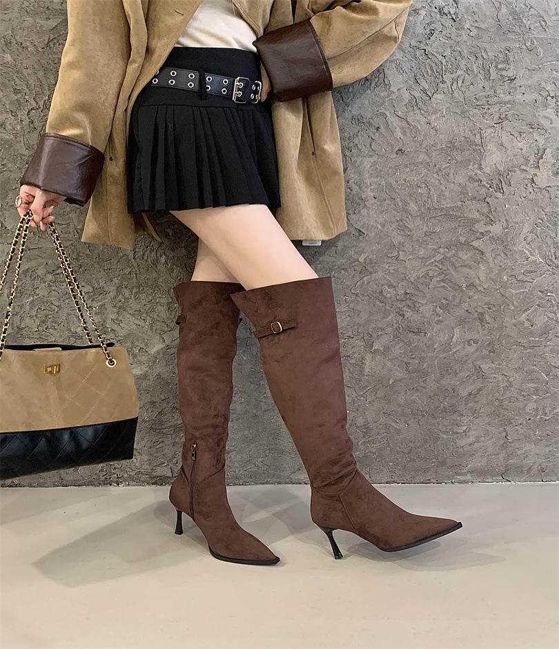 European and American Style Fashion Pointed High Boots Simple Temperament Solid Color Straight Boots 2025 New Boots High Heels Boots Women