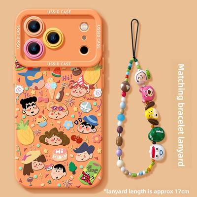 Cartoon Collection Orange Compatible with Apple 17 Pro Max Phone Case 13 iPhone 1 Chain Silicone 15 Air Shockproof 16 Set