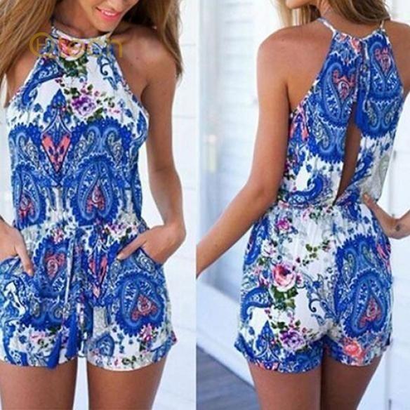 Stylish Women Summer Sexy Romper With Beautiful Floral Print And Backless Design