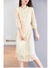 Women's Summer 2025 Slim Waist Embroidered Mulberry Silk Dress - Mid-Sleeve, Plus Size