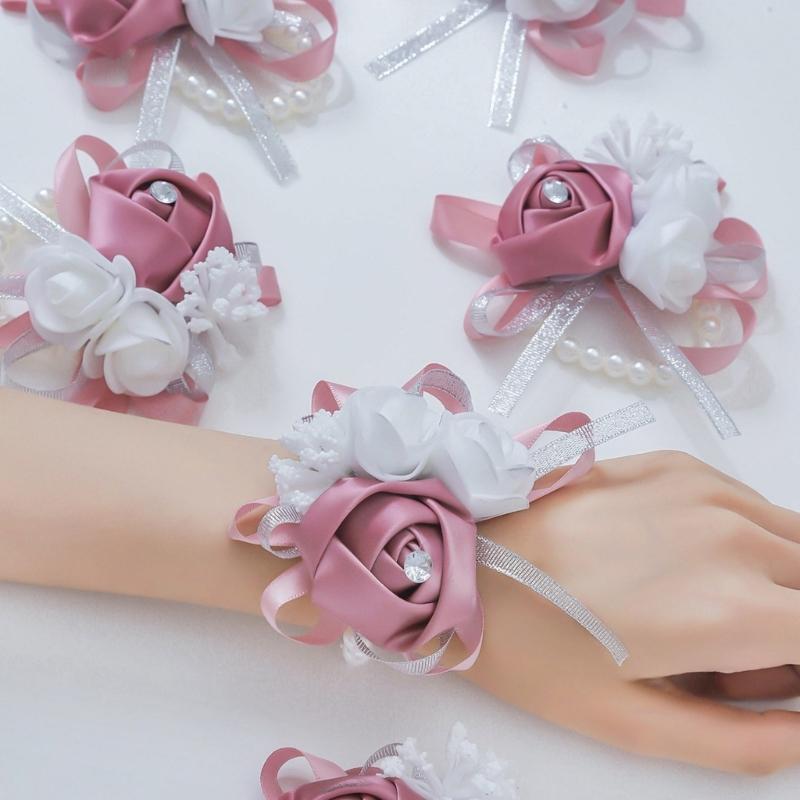 Romantik Seidenblume Braut Handgelenkblume Corsage für Hochzeitsfotografie Verlobungsparty Zubehör Handgelenkdekoration