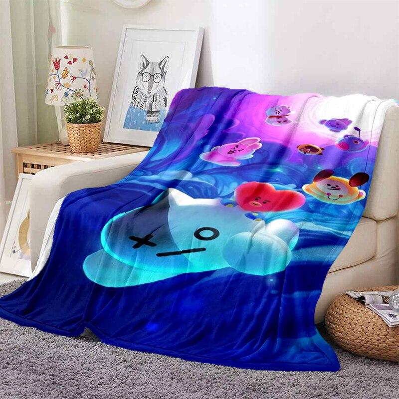 2022 Kreslená deka bt21 Měkké fleecové deky Deky Home Dekor Ložnice Obývací pokoj PohovkaDigital potištěné deky na cesty