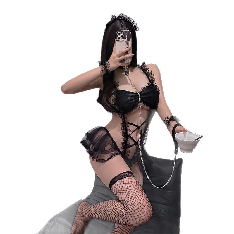 Sexy lingerie sexy maid outfit pure desire COS uniform passion one-piece suspender sweet tutu skirt crotch suit