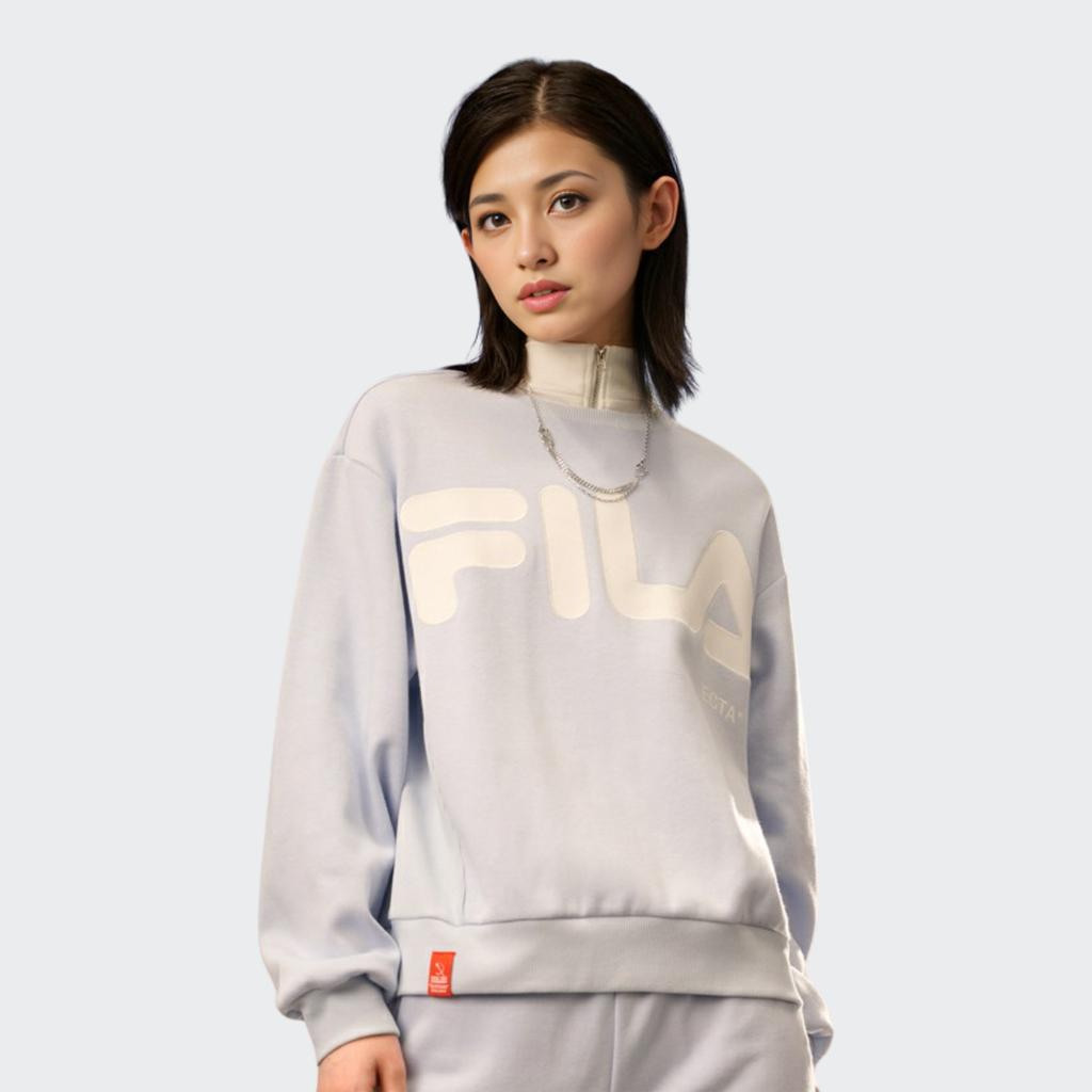Fila Simple Letter Big Logo Casual Round Neck Knit Loose Pullover American Sweatshirt Women Sweatshirt Sunlight-Blue F11W249201FLB
