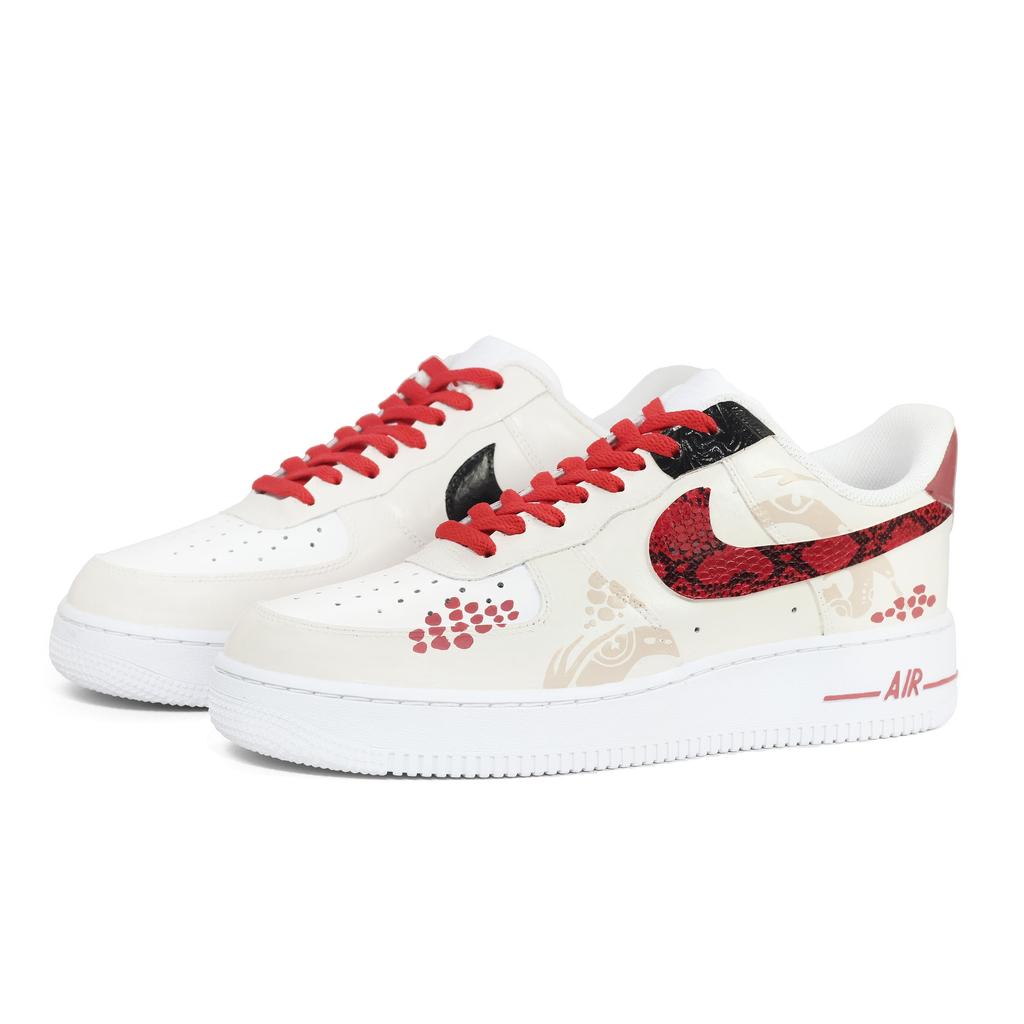 Nike Air Force 1 Wearable, Serpent Blessing Anti Slip Wear Resistant Low Top Skateboard Shoes Unisex Yellow Red CW2288-111(Team412-)
