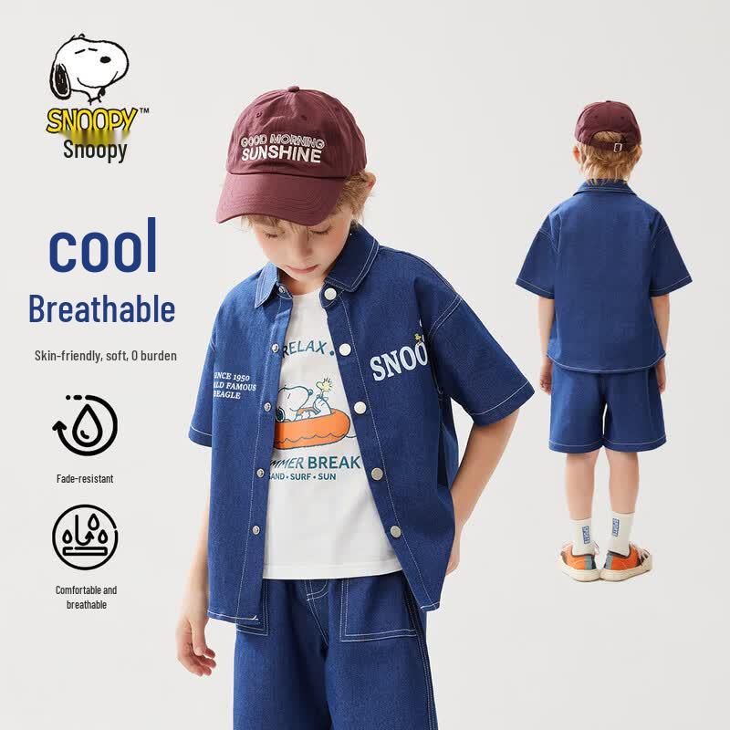 SNOOPY Kids  Denim Shirt & Casual Shorts 3-Piece Set 160cm