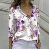 Women's Retro Chiffon Shirt Office Women's Elegant Printing Long Sleeve Floral Shirt