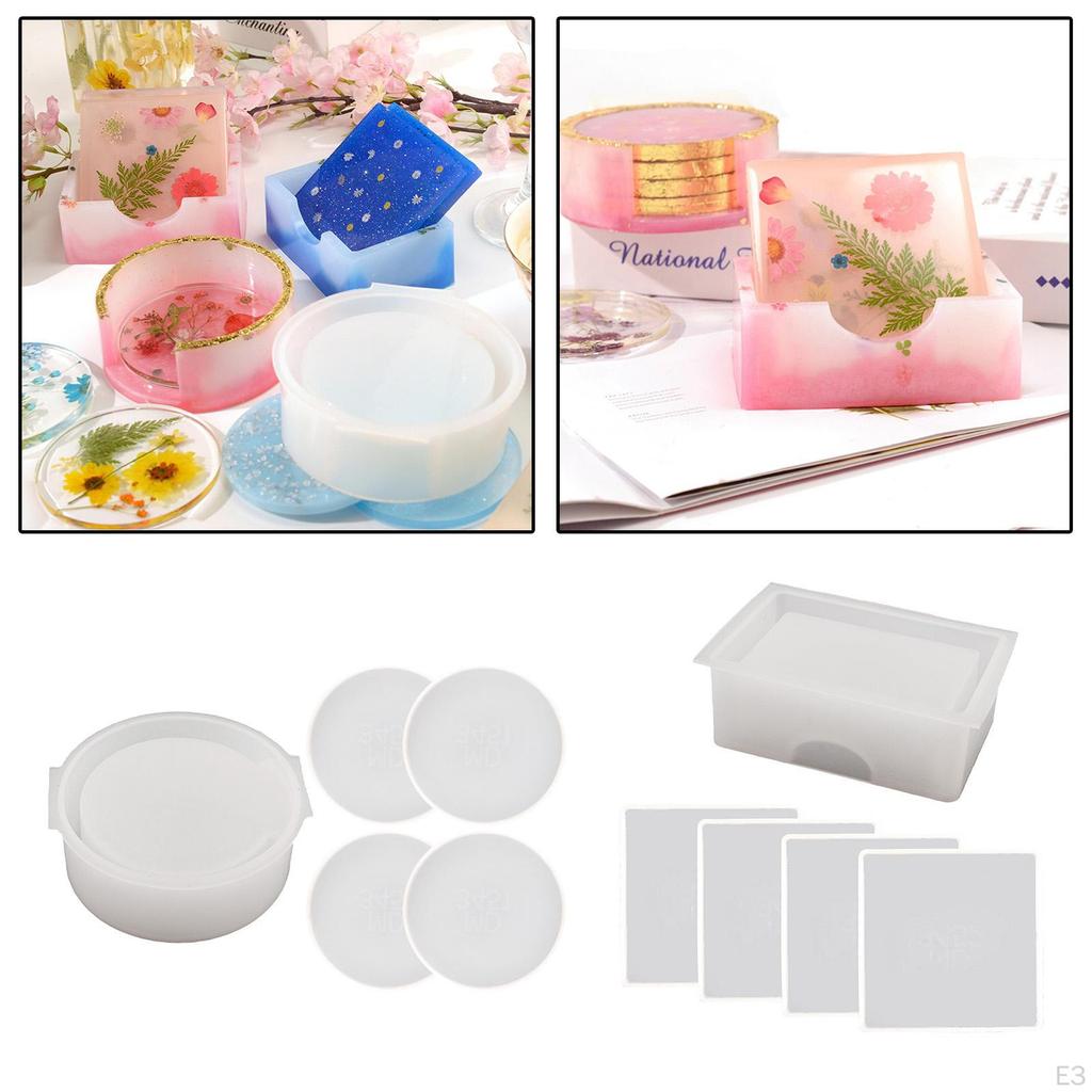 3.5 Inch Resin Coaster , 4 Epoxy Silicone with Holder for Making Ornaments, Kids,