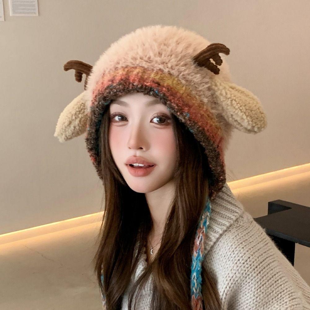New Fur Deer Storage Hat Ear Protection Warm Festival Christmas Antler Hat Windproof Adjustable Earmuffs Hat Outdoor