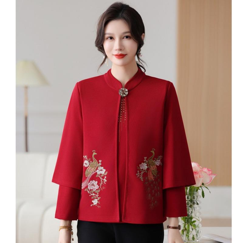 Autumn and winter cardigan middle-aged mother autumn knitted sweater new embroidered real two-piece coat women