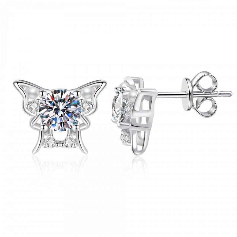 Sterling Butterfly Stud Earrings With Moissanite Mini Pearl Delicate Floral Jewelry Women 925 Sterling Silver