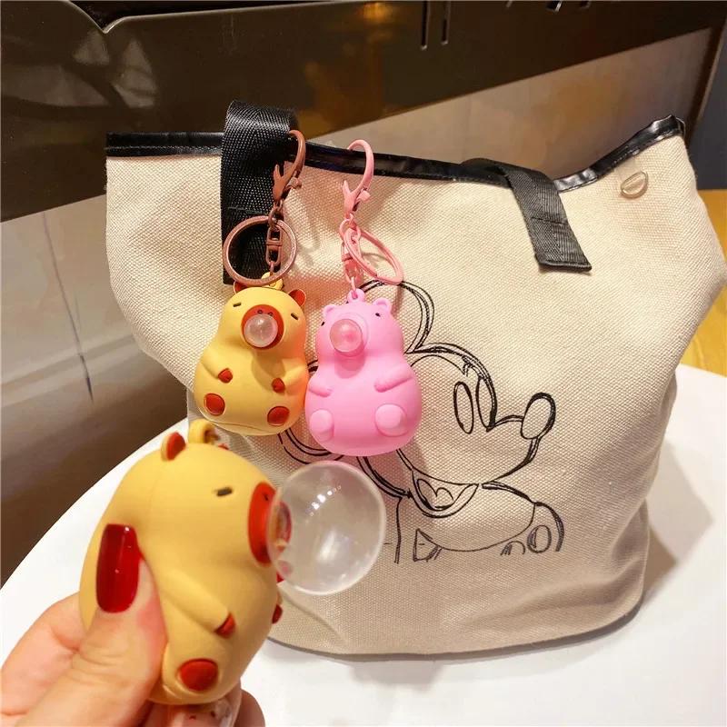 Capybara Doll Pinch Music Keychain Toys Squeeze Spit Bubble Decompression Toy Children's Schoolbag Doll Pendant Decoration