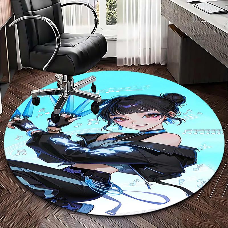 1pc Anime Cartoon Design Round Carpet Office Chair Mat, NonSlip Rug for Home Decor, Living Room