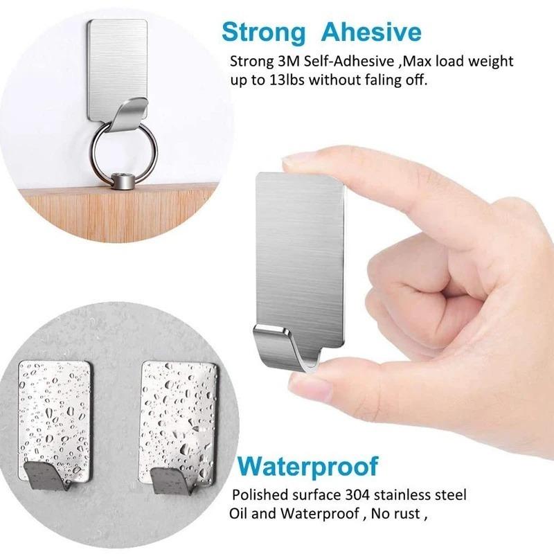6Pcs Mini Self Adhesive Hook Stainless Steel Heavy Duty Wall Hanger Hooks Bathroom Towel Storage Rack Kitchen Organizer Hooks