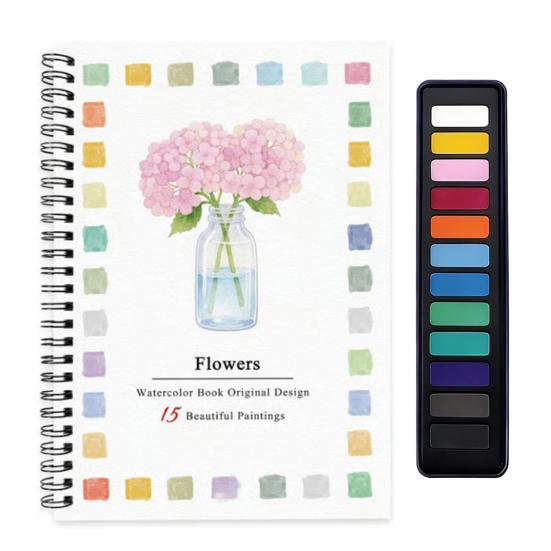 Watercolor Painting Workbook Kids Adults Beginners Watercolor Coloring Book 15 Paintings Botanical Plants Animal Painting Book
