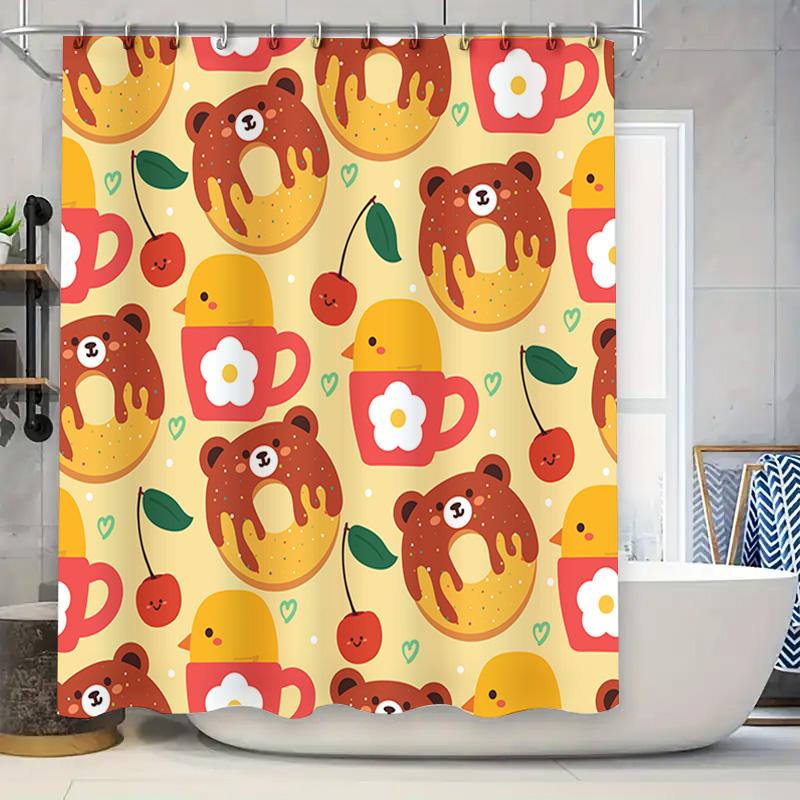 

Animal Print Shower Curtain With Donuts Design Cute Bathroom Decoration For Kids Adults Waterproof Fabric Available In Various S W60H190(CM)-1 Pcs