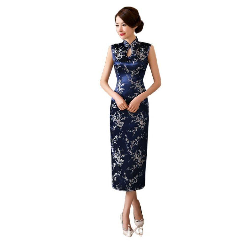 Floral Print Cheongsam Dresses Chinese Style Traditional Clothing Chinese Qipao  Evening Dress