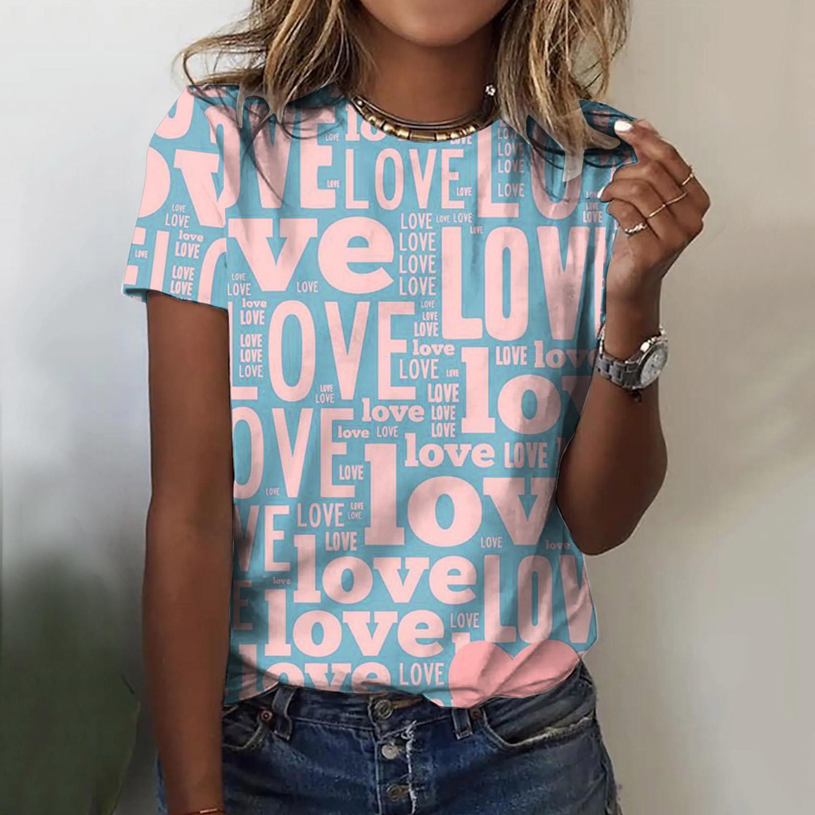 

Creative love hot 3D digital printed T-shirt round neck top 2871 EMA 6XL