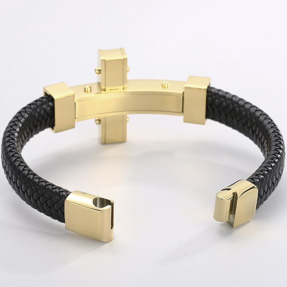 Handmade Braided Leather Wrap Bracelet for Men Stainless Steel Men's Cross Bracelets With Magnet Clasp Birthday Party Jewelry