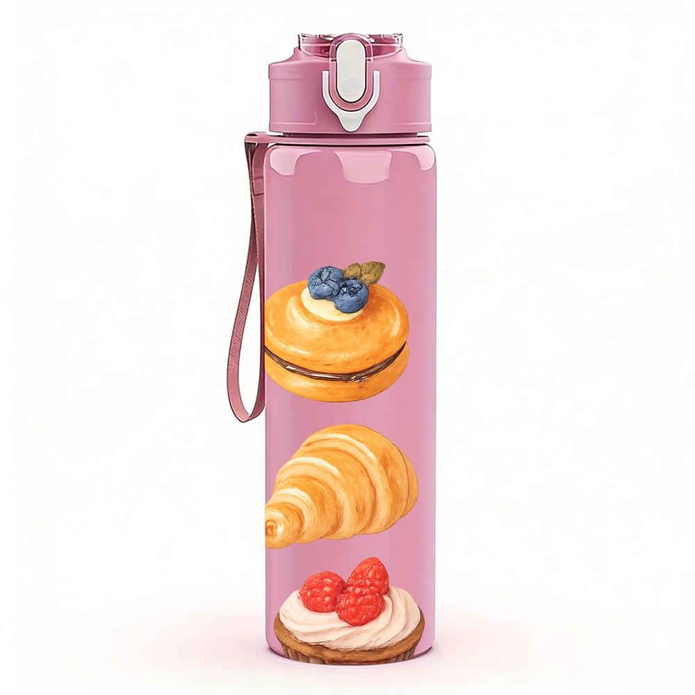 1PC Assorted Pastry Dessert Art 750ml Color Plastic Sports Water Bottle Leakproof Flip Straw Lid Suitable for Sports Office Home Use