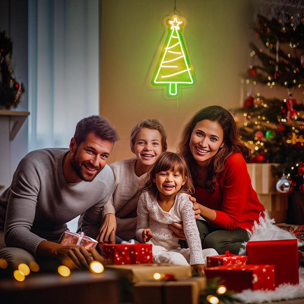 KANAYA Christmas Tree Led Neon Light Sign USB Powered, for Kids Home Living Room Bedroom Party Porch Wall Window Decor