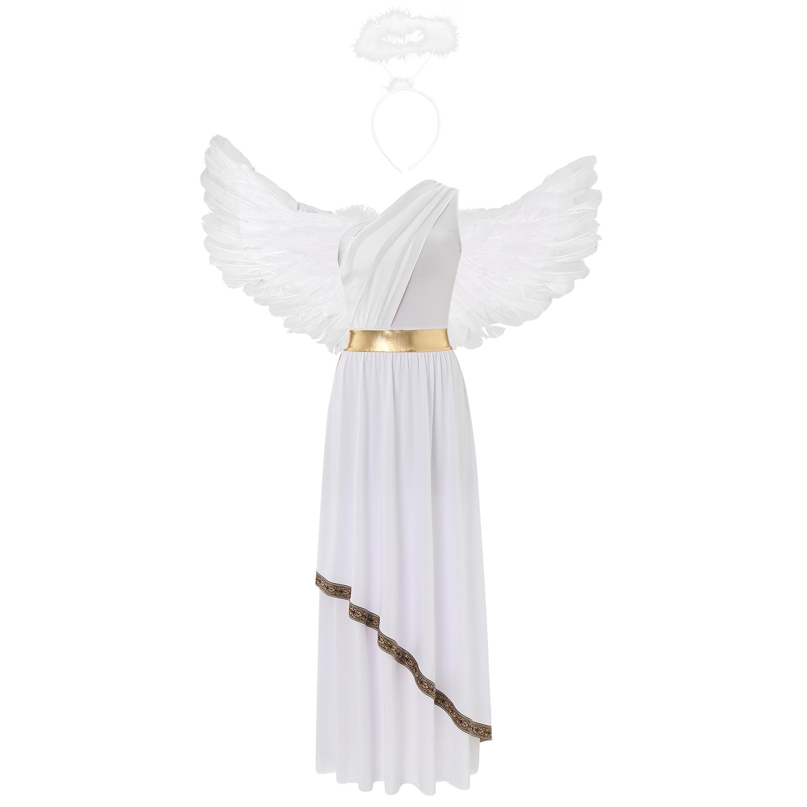 

Жіночий костюм ангела на Хелловін, безрукавна шифонова вінтажна туніка, пір яні крила ангела, головний убір, набір S білий